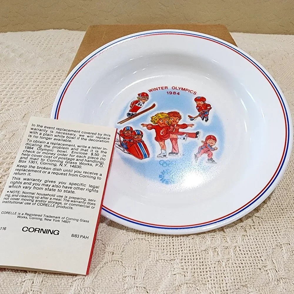 1984 NIB Corelle CAMPBELL'S KIDS Rim Soup Bowl - Winter Olympics in Sarajevo